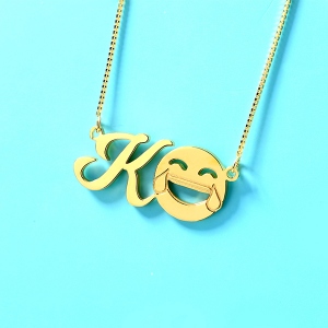 Personalized Memorial Initial Emoji Letter Necklace Sterling Silver in Gold