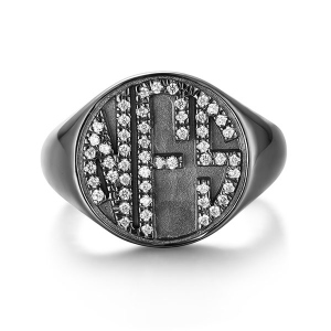 Personalized CZ Circle Monogram Ring Black plated