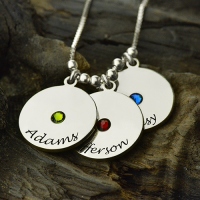 Customizable Family Necklace Mother's Disc and Birthstone Charm Necklace