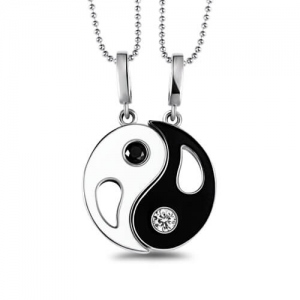 Personalized Black White Yin and Yang Couples 2Pcs Necklace