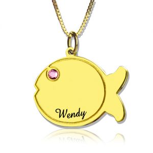 Engraved Name Fish Necklace 18k Gold Plated
