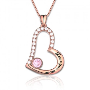 MOM Heart Birthstone Necklace In Rose Gold