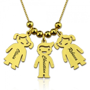 Sterling Silver Kids Charm Necklace with Engraved names