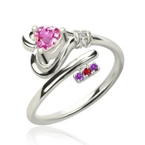 Key and Heart Ring With Birthstones