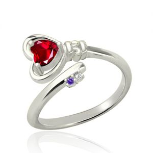 Valentines Birthstone Heart Ring For Her In Silver