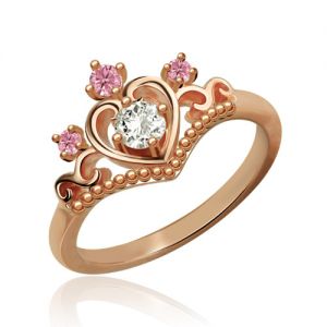 Prinzessin Tiara Ring mit Geburtsstein in Rosa Gold