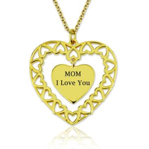Engraved Love Heart pendant Mother Necklace Gold Plated
