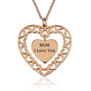 Engraved Love heart pendant Mother Necklace In Rose Gold