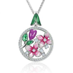 Mother's Flowers Memorial Pendant Necklace Sterling Silver