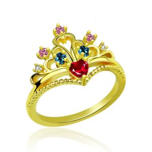 Multi-Stone Princess Crown Ring Gold Plated