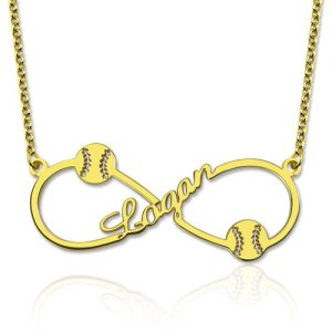 Infinity Baseball Name Necklace Gold Plated