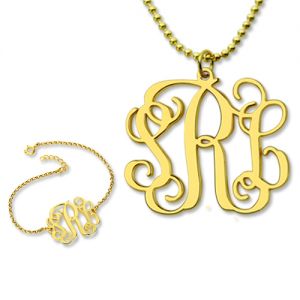Personalize Monogram Bracelet & Monogram Necklace Set Gold Plated