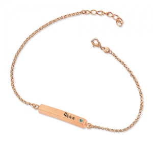4 Sided Personalised Birthstone Bar Bracelet In Rose Gold