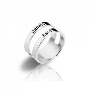 Kundenindividueller eingravierter 2-Namen- Ring für Mütter Sterling Silber