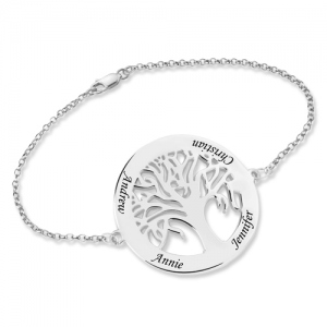Personalized Engraved Tree of Life Mother Bracelet Sterling Silver