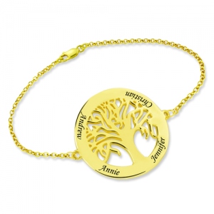 Personalized Engraved Family Tree Bracelet Gold Plated