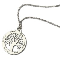 Customizable Tree of Life 6 Names Engraved Silver Necklace 
