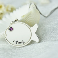 Personalized Engraved Fish Name Necklace Sterling Silver