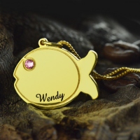 Engraved Name Fish Necklace 18k Gold Plated