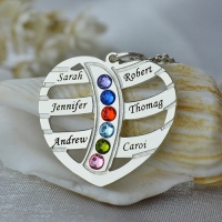 Family Birthstone Jewelry Personalized Family Necklace With 6 Kids Name & Birthstone In Sterling Silver