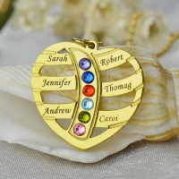 Family Necklace Mother's Necklace With 6 Children Names & Birthstones In Gold