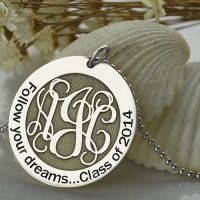 Customized Follow Your Dreams Monogram Round Necklace Sterling Silver