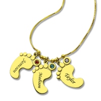 Family Necklace Mother's Pendant Baby Feet Names Necklace 18k Gold Plated
