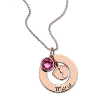 Personalized Baby Feet&Birthstone Necklace for New Mom In Rose Gold