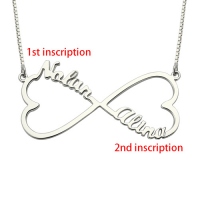 Customized 2 Hearts & Names Infinity Necklace In Sterling Silver