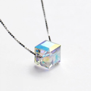 Aurora Borealis Crystal Cube Necklace Swarovski