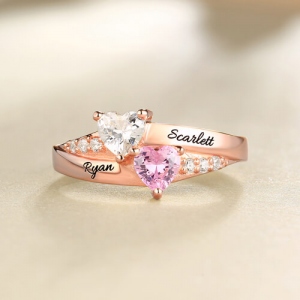 Two Heart Birthstone Ring In Rose Gold