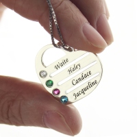 Family Name Necklace Mother's Heart Necklace with 4 Custom Birthstone and Name