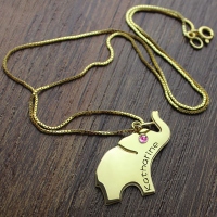 Personalized Engraved Elephant Lucky Charm Necklace Gold Plated