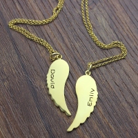Matching Angel Wings Necklaces Set for Couple 18K Gold plated