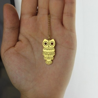 Customized Engraved Owl Necklace With Birthstone 18k Gold Plated