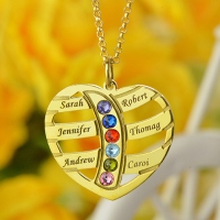 Family Necklace Mother's Necklace With 6 Children Names & Birthstones In Gold
