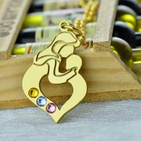 Personalized Mother Child Necklace with Birthstones Gold Plated