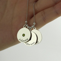Customizable Family Necklace Mother's Disc and Birthstone Charm Necklace
