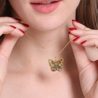 Birthstone Butterfly Necklace 18k Gold Plated