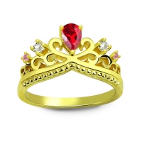 Romantic Birthstone Princess Crown Ring Gold Plated