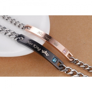 Personalized Couples Bracelets His Queen Her King Stainless Steel