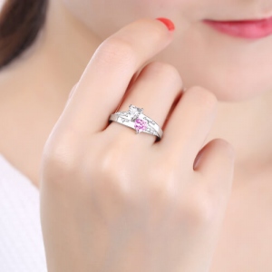 Persnalized Double Hearts Gemtone Mothers Ring With Accents