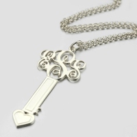 Sterling Silver Key Necklace with Fancy Monogram