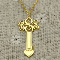 Custom Key Necklace with Fancy Monogram 18k Gold Plated