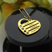 18k Gold Plated Family Necklace Mothers Birthstone Heart Necklace Engraved Names