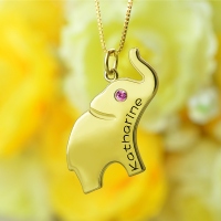Elephant Lucky Charm Necklace Engraved Name 18k Gold Plated