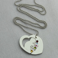 Mother's Heart Necklace Engraved 6 Names and Birthstones