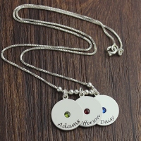 Customizable Mother's Disc and Birthstone Charm Necklace