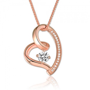 Herz-Halskette mit Geburtsstein Rosa-Gold