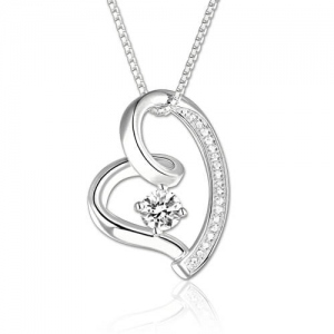 Personalized Her Heart Birthstone Necklace In Sterling Silver